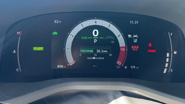 A close-up of the Camry Nightshade's digital gauge cluster