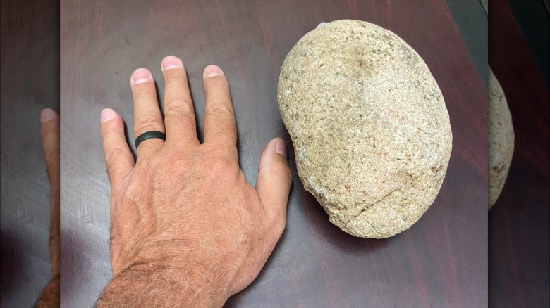 A 10-pound rock the size of a hand