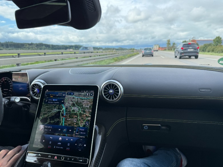 blue 2025 Mercedes-AMG GT63 Pro on the Autobahn