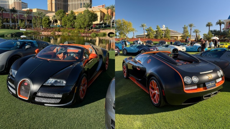 Front and rear views of a black Bugatti Veyron Grand Sport Vitesse