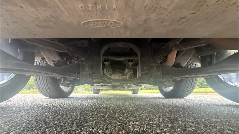 A look under the rear end of the EcoSport showing all six wheels
