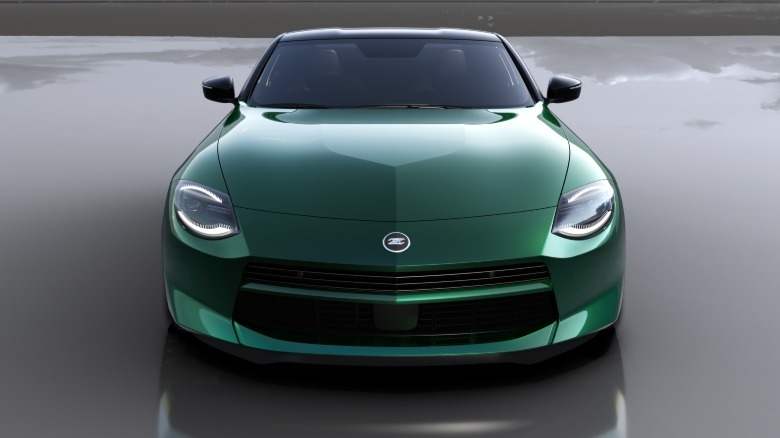 Front view of a green 2027 Nissan Fairlady Z