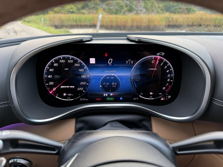 blue 2025 Mercedes-AMG GT63 S E Performance gauge cluster