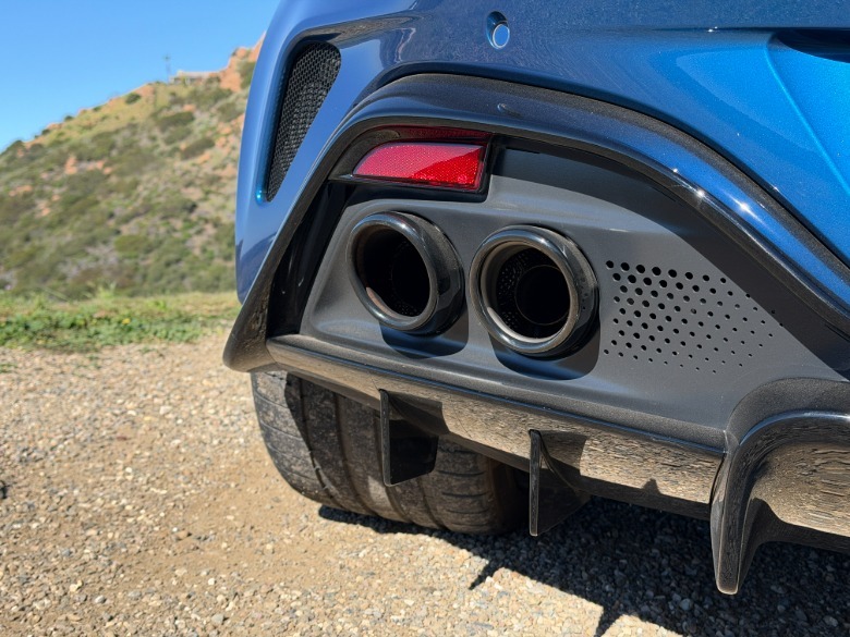 Exhaust and diffuser of a blue 2026 Aston Martin Vantage S