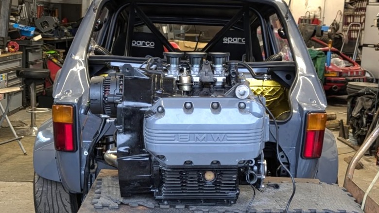 The BMW K75 motorcycle engine that will go into this highly modified Fiat 126