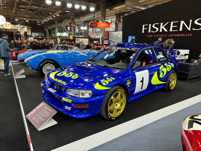 A Subaru WRX STI rally car at Rétromobile Paris 2023