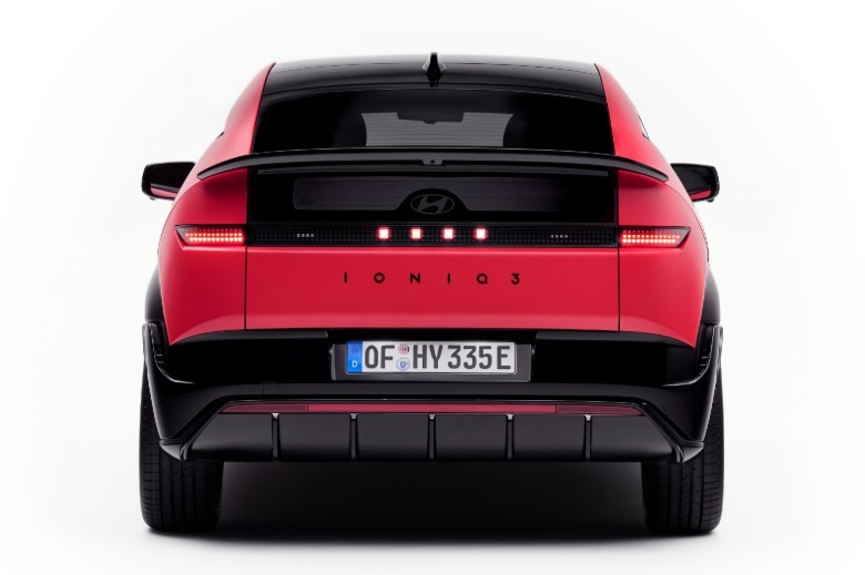 Rear view of a red Hyundai Ioniq 3