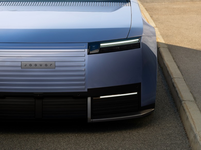 Front end of a blue 2028 Jaguar Type 01