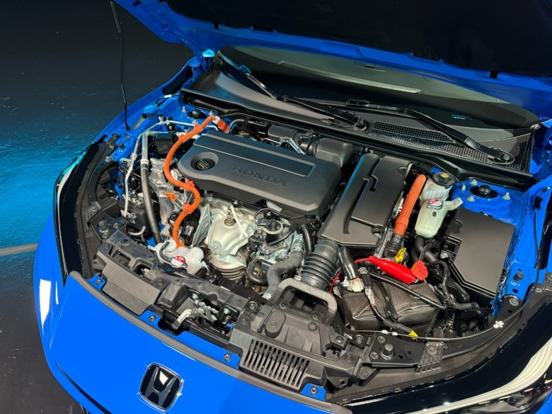Engine bay of a blue 2026 Honda Prelude