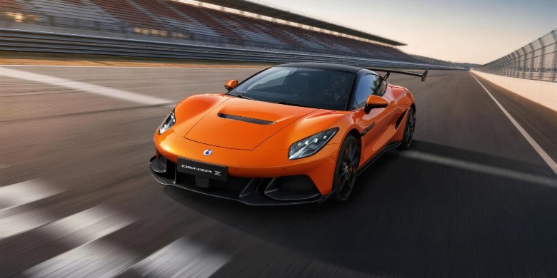 Front 3/4 view of an orange Denza Z Racing