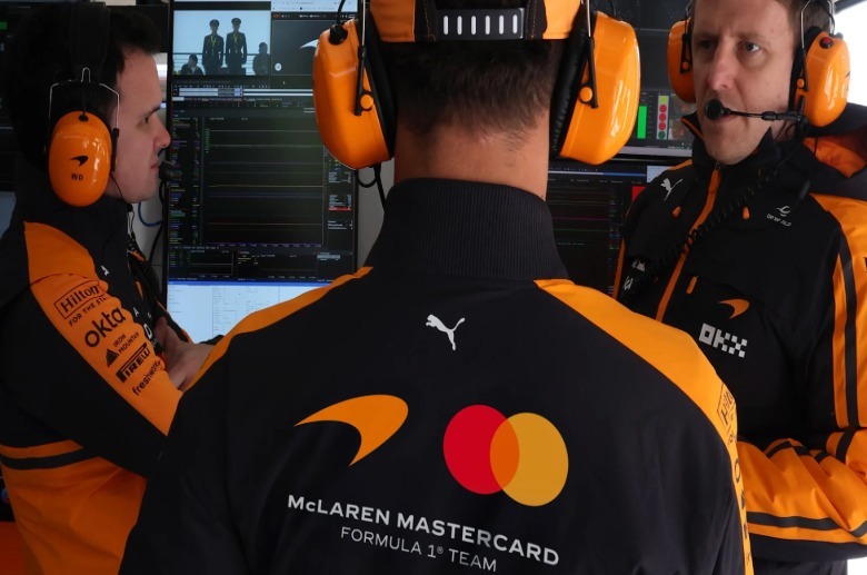The new McLaren Racing logo on F1 team kit.
