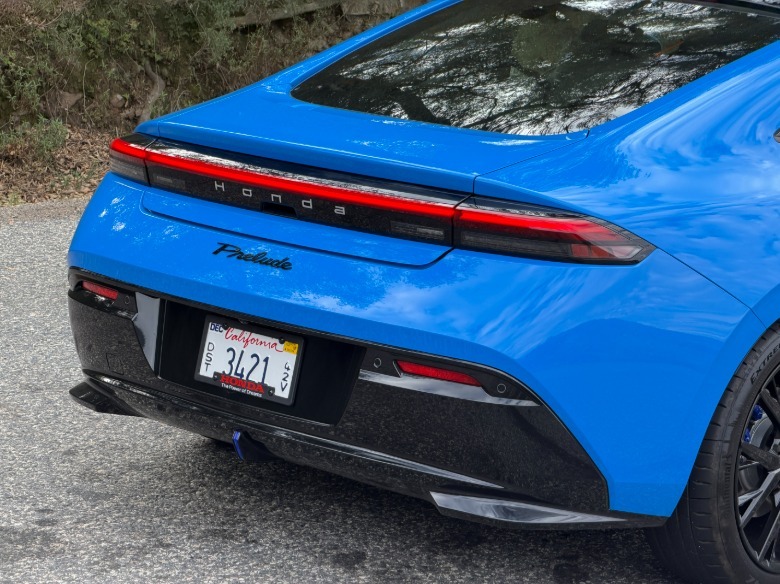 Rear end of a blue 2026 Honda Prelude