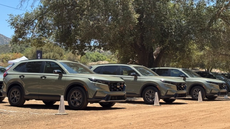 several CR-V TrailSports parked next to eachother on dirt