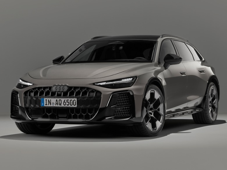 Front 3/4 view of a grey Audi A6 Allroad
