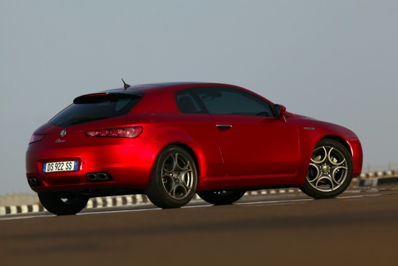 Rear 3/4 view of a red Alfa Romeo Brera