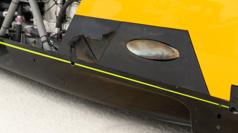 The JCB Hydromax's exhaust after its record run with carbon fiber bodywork melted away