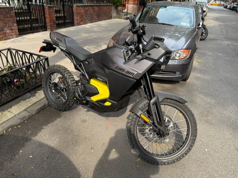Can-Am Origin electric motorcycle parked in New York