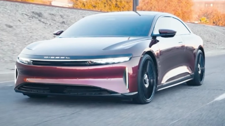 Front 3/4 view of a custom 2023 Lucid Air converted into a coupe for former owner Shaquille O'Neal
