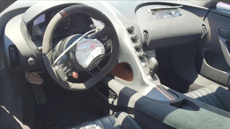 2021 Bugatti Chiron Pur Sport interior with deployed airbags