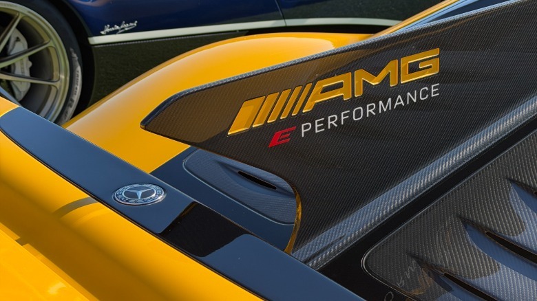 Rear shark fin on a yellow Mercedes-AMG One