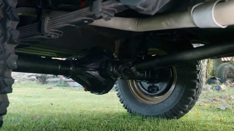 A look at the M-72s rear axle parked on grass