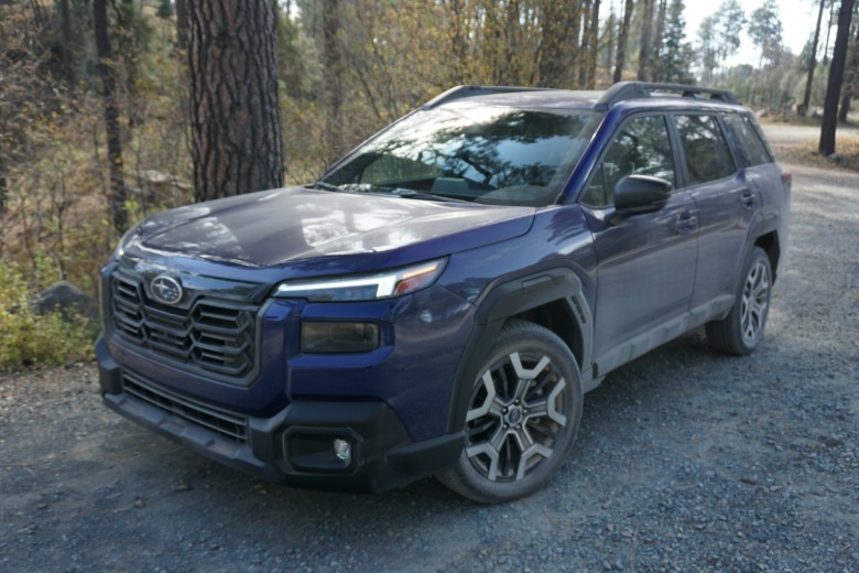 Blue 2026 Subaru Outback from 3/4 view