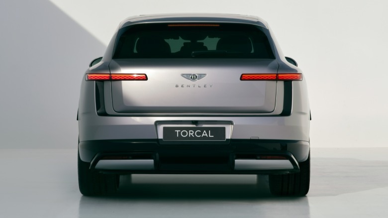 Rear end of a silver Bentley Torcal