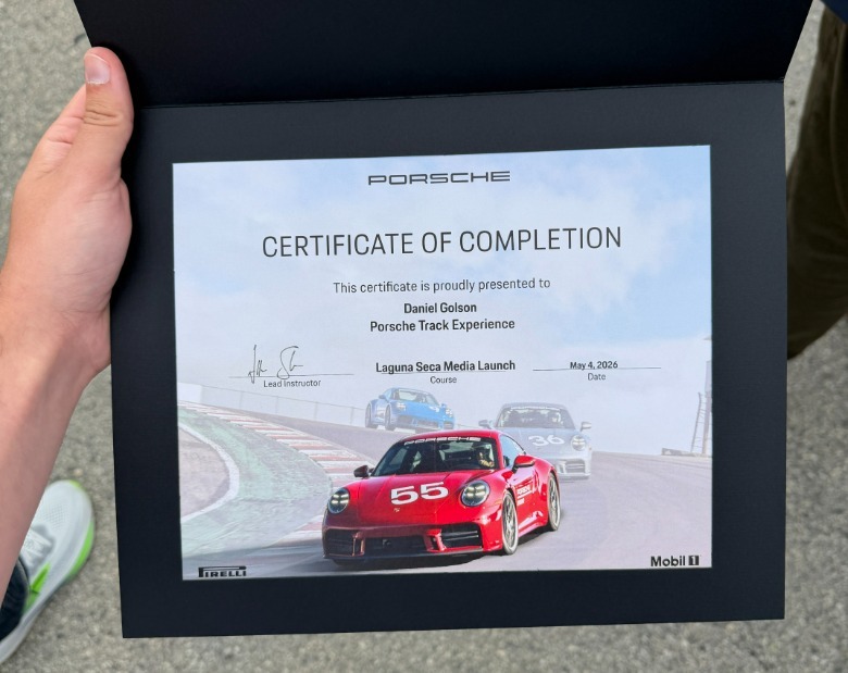 Porsche Track Experience certificate