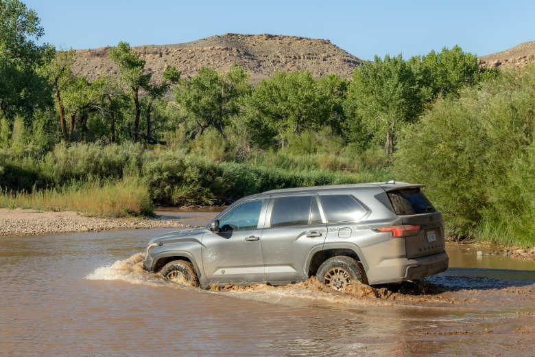 A Toyota Sequoia Trailhunter wading through water