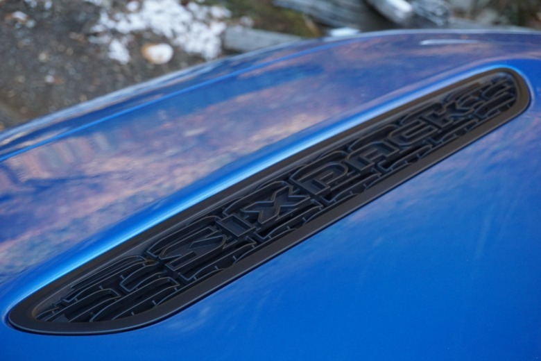 Detail of a bluish 2026 Dodge Charger Sixpack Scat Pack