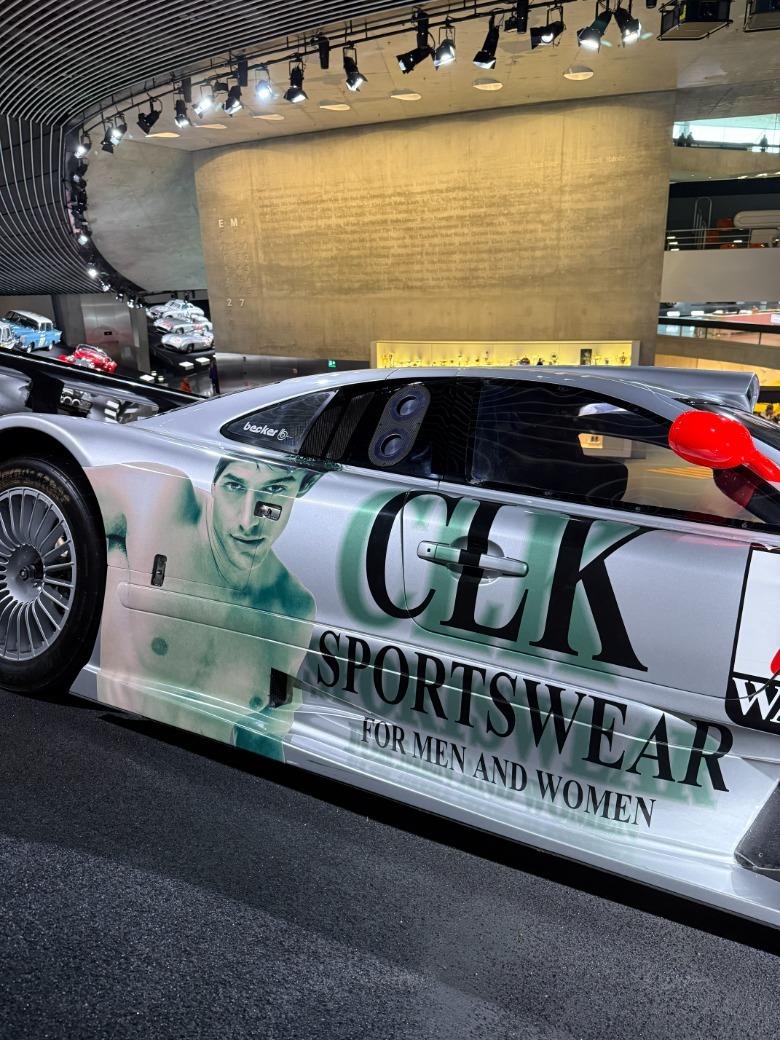 Side view livery detail of a Mercedes-Benz CLK GTR race car