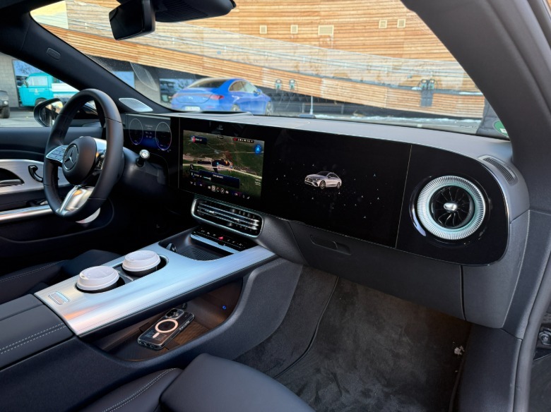 interior view of a red 2027 Mercedes-Benz CLA220 4Matic hybrid