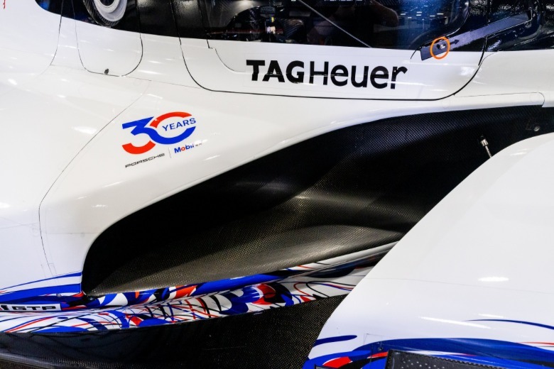 Detail of the Porsche/Mobil 1 on the sidepod of the Porsche 963