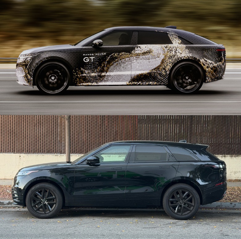 A Range Rover GT prototype and Velar side view