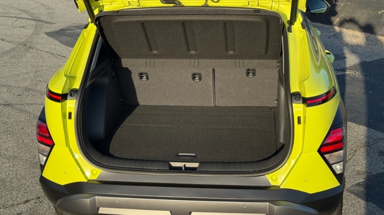 A look down into the yellow Kona's open trunk