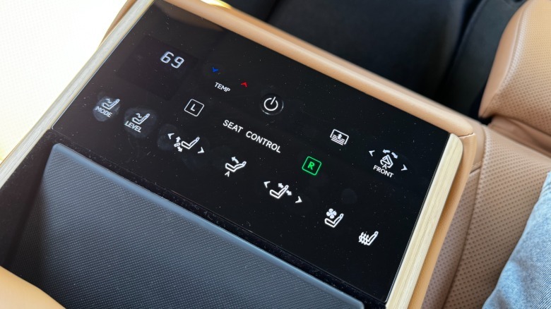 A close-up of the rear-seat control panel when equipped with the executive rear seat package