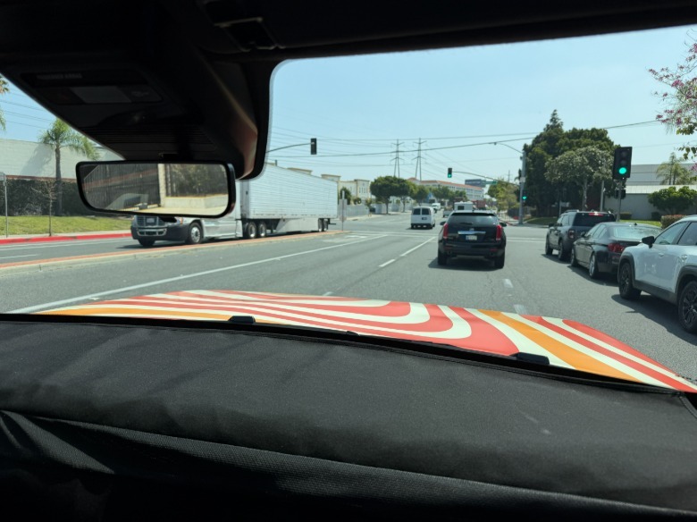 View out the front of a Slate truck