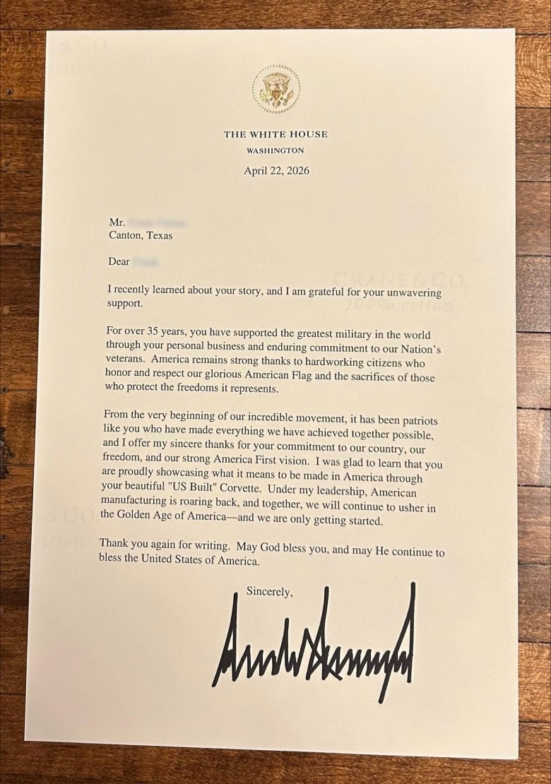 Trump letter to Corvette Z06 owner