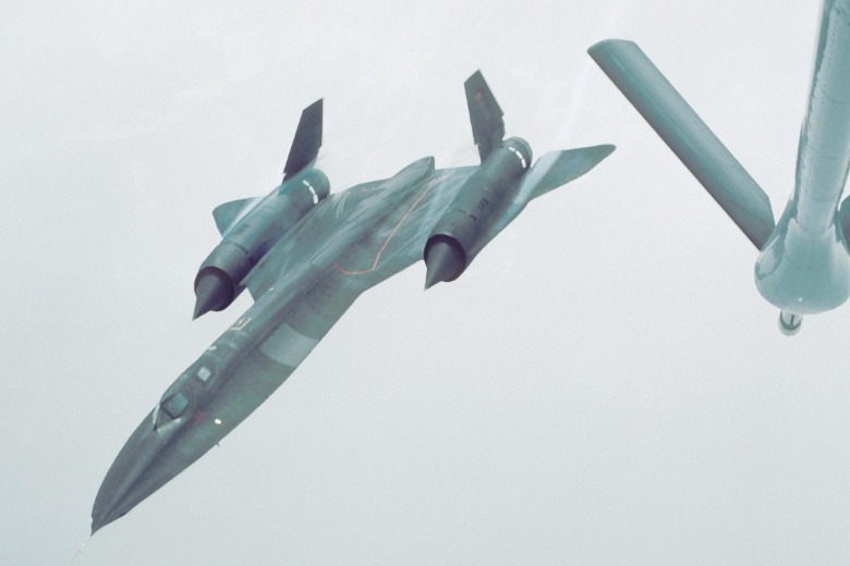 The Lockheed SR-71 Blackbird spy plane strategic reconnaissance aircraft. The SR-71 is the fastest